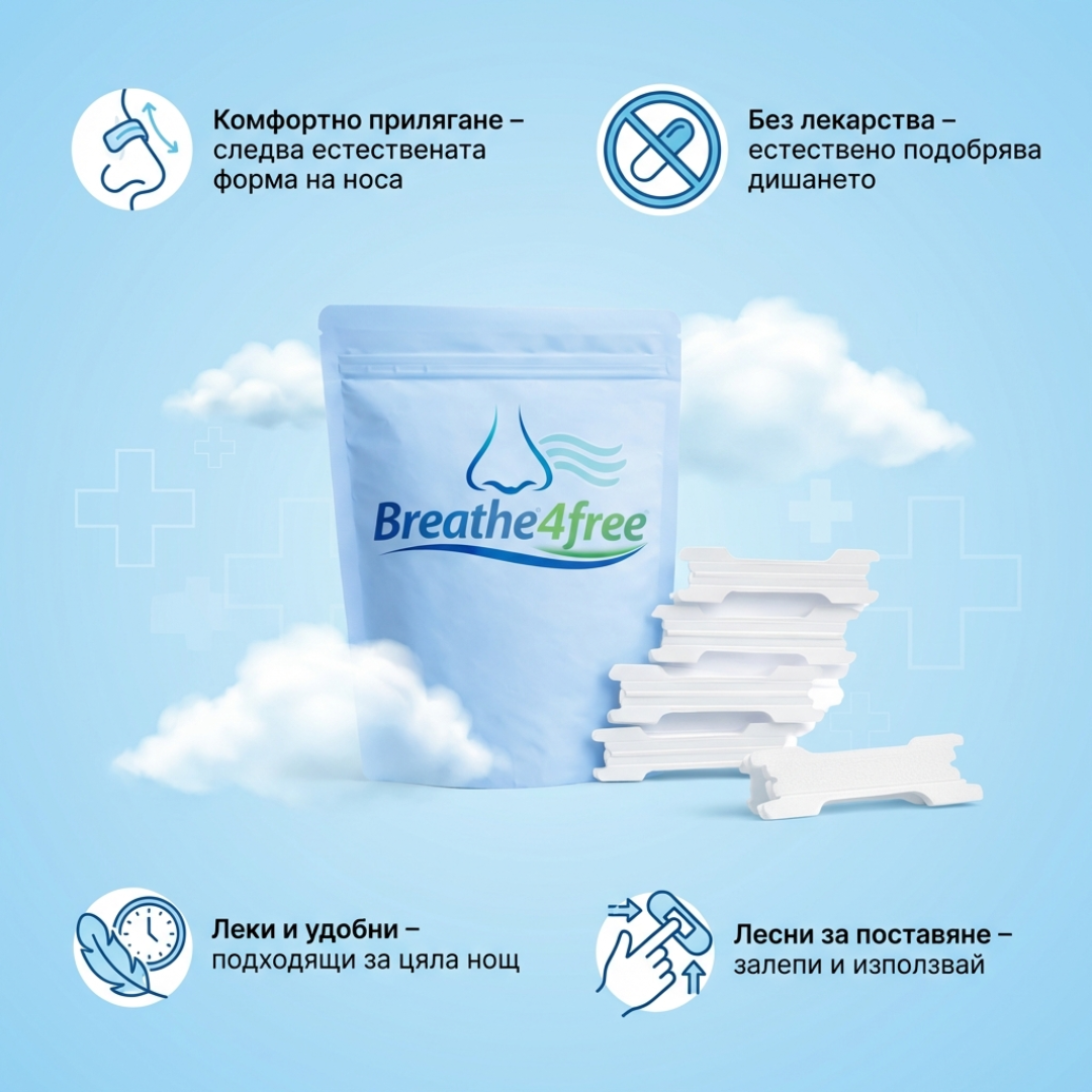 Breathe4Free лепенки за нос – по-лесно дишане, против запушен нос и по-добър сън